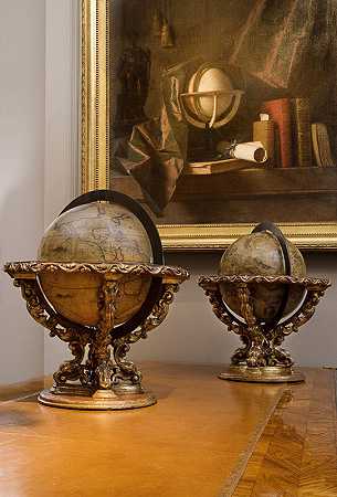 马修斯·格雷特（1566-1638）（1644）设计的一对地球和天体 by Giovanni Battista de Rossi