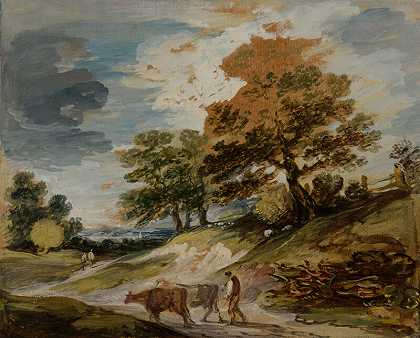 有牧民和奶牛的风景（约1792年） by Gainsborough Dupont