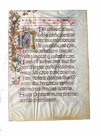 在中世纪唱诗班诗篇的叶子上以首字母“H”唱方济各会教徒（约1445-1450） by Workshop of Giovanni di Antonio da Bologna