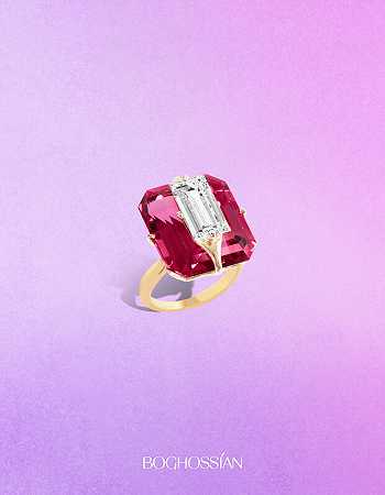 “接吻”钻石和电气石戒指 by Boghossian