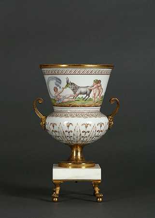 柏林（1795-1800）沃纳和米斯（Werner and Mieth）绘制的Flussglas镀金金属镶嵌花瓶 by Werner and Mieth