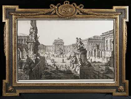 建筑随想曲：一个有雕塑纪念碑的巨大论坛。（1759年之前） by Louis-Joseph Le Lorrain