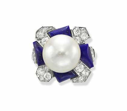 珍珠和天青石戒指（约1925年） by Art Deco Jewelry