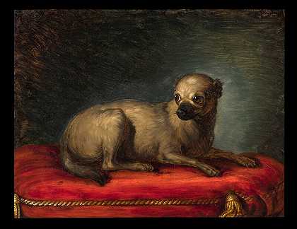 哈巴狗在红色cuscion上的移动（18世纪最后四分之一） by Neapolitan Artist