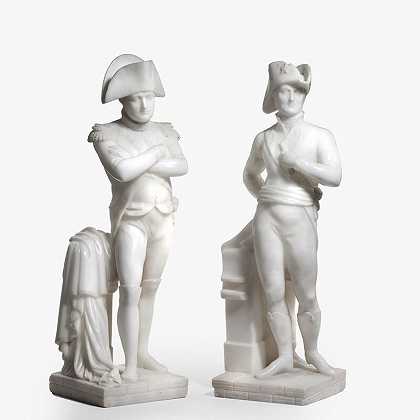 惠灵顿公爵和拿破仑·波拿巴的维多利亚雪花石膏雕像（约1840年） by Victorian alabaster figures of the Duke of Wellington and Napoleon Bonaparte