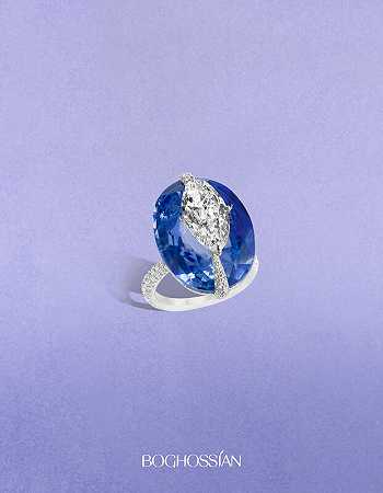 “接吻”钻石和锡兰蓝宝石戒指（不适用） by Boghossian