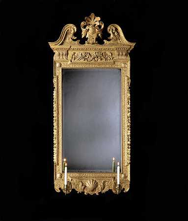 罕见的乔治二世雕刻的吉尔特伍德镜子（1735年） by Unknown