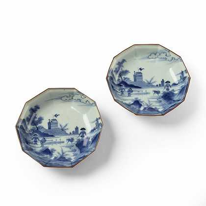 一对江户时代的“Scheveningen”设计的Arita出口菜肴（约1700年） by A pair of Edo period ‘Scheveningen; design Arita export dishes