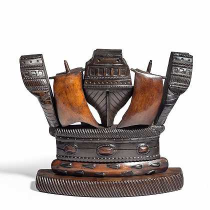 胜利铜和橡木制成的纪念海军王冠（约1880年） by A commemorative naval crown from Victory copper and oak