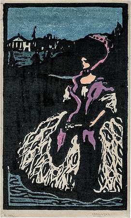 《带扇女士》（1904） by Wassily Kandinsky