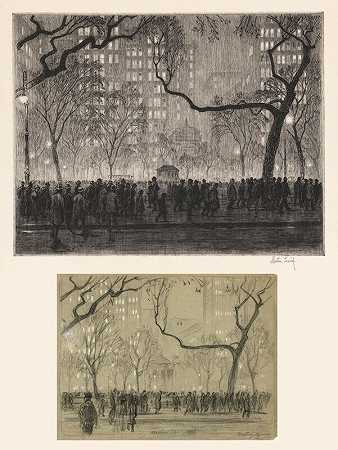 麦迪逊广场雨夜。（和研究图纸）（1915-1916） by Martin Lewis