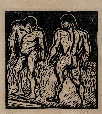 两名摔跤手（两名摔跤手）（1906年） by Ernst Ludwig Kirchner