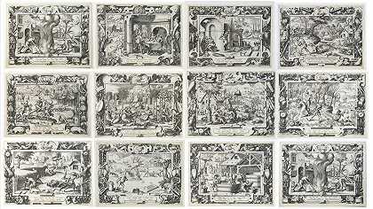 一年中的12个月（第一个连续）。十二个月（第一系列）。（约1561年） by Etienne Delaune