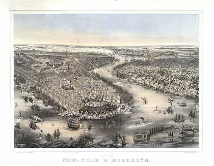 鸟瞰纽约和布鲁克林。（纽约市）。（约1852年） by John Bachmann