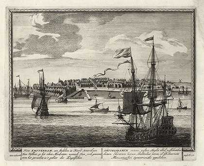 Nieu Amsterdam，北美的一个城镇Nieu Hollant，位于Mankattan岛上：名为Namaels Nieu Jork，它到达了英格兰地区。（1702/） by Petrus Schenk