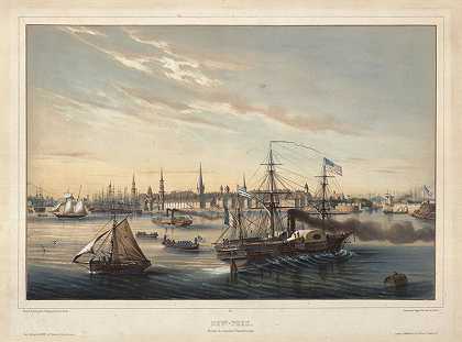 纽约。从横渡大西洋的轮船来的。（纽约市）（约1850年） by Louis Lebreton