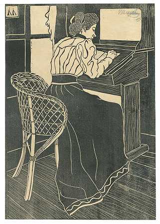 [女人在书桌前写字]（约1898-1899年） by Samuel Jessurun de Mesquita