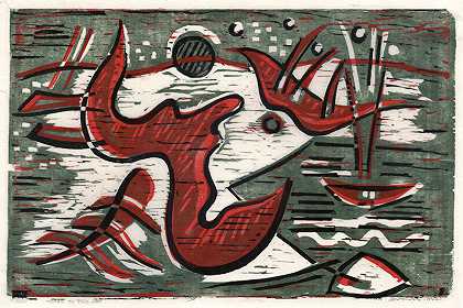 《被海水冲刷——红色形态》（1944） by Werner Drewes
