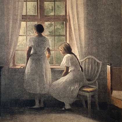 \\“窗边的两个年轻女孩（Olufsen/Svensson 42）\\”（1924年） by Peter Ilsted