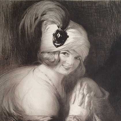 «戴白鹭头巾的格玛（T.296&297）»（1910） by Edgar Chahine