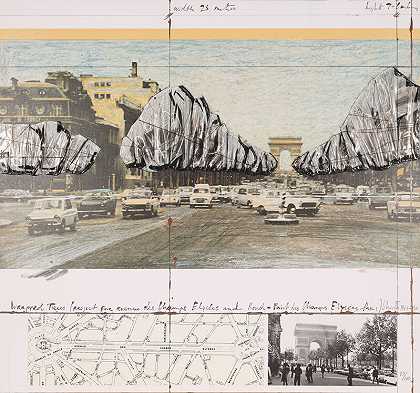 包裹树木（巴黎香榭丽舍大道项目）（1992年） by Christo and Jeanne-Claude