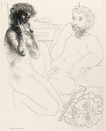 雕塑家和跪下模特（B.178；G/B 331；S.V.69）（1933） by Pablo Picasso
