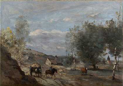 杜艾附近。乡村景观车（1870年） by Jean-Baptiste-Camille Corot