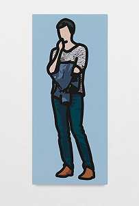 身穿条纹t恤、胳膊上套着夹克的男子（2013年） by Julian Opie