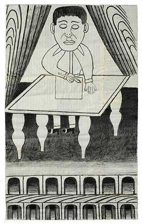 无标题（办公桌旁的人）（约1960-63年） by Martín Ramírez