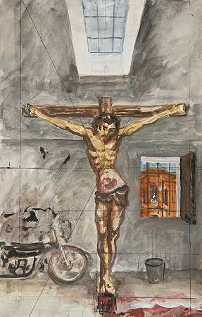 无标题（1981年《车库里的基督》草图）（约1981年） by Antonio Berni