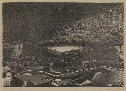 Rain，Lake Zillebek（1918） by Paul Nash