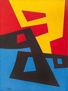 黄色、红色、黑色和蓝色的形状（1953年） by José Pedro Costigliolo