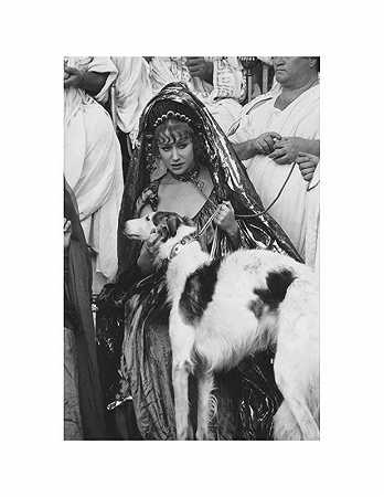 海伦·米伦（Helen Mirren）在片场扮演凯索尼亚（Caesonia）的爱犬|卡利古拉：马里奥·图西（Mario Tursi）照片|档案银抹布照片（2020年） by Mario Tursi