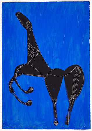 蓝色背景上的马（蓝色背景上的马） – 马里尼