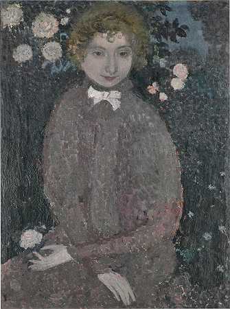 伊冯·勒罗尔的肖像，坐着，手里拿着一朵玫瑰 – 莫里斯·丹尼斯