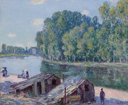 卢昂运河边的小屋，阳光明媚 – 阿尔弗雷德·西斯利
