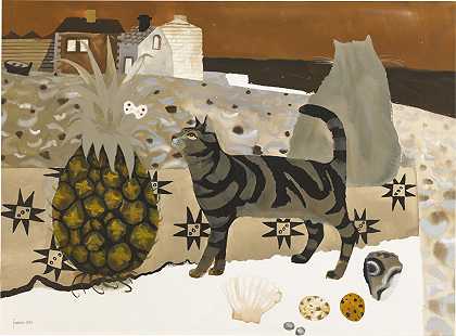 猫和菠萝 – Mary-Fedden-R.A。