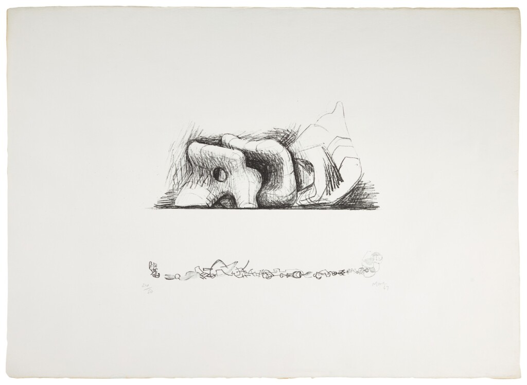 倾斜的体形和躯干；鸟图案；以及大斜倚人像和小图案（约69；70；72） – 亨利·摩尔