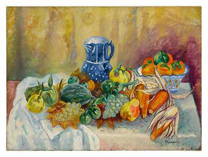甜瓜、葡萄、梨、玉米和蓝锅 – 亨利·曼昆