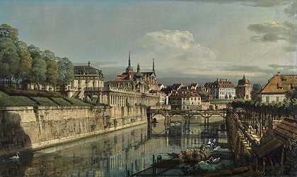 德累斯顿，茨温格护城河的风景 – 贝尔纳多-贝洛托–
