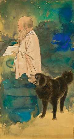 Zhang Daqian, Self Portrait with a Tibetan Mastiff ︳張大千 自畫像與黑虎 – Zhang-Daqian-Self-Portrait-with-a-Tibetan-Mastiff-︳張大千–自畫像與黑虎