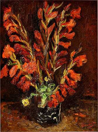 Nature Morte: Vase Aux Glaïeuls 靜物：花瓶與菖蘭 – Vincent-van-Gogh-文森・梵高-