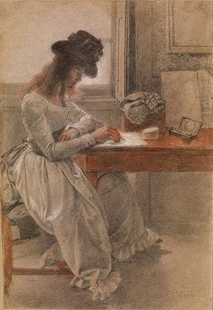 艺术家的女儿塞西莉亚坐在写字台旁 – JOHAN-JOSEPH-ZOFFANY-R.A。