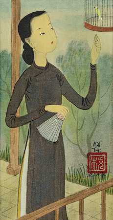 梅忠恕 (1906-1980), 女人與鳥 – 麦中Thu-（1906-1980）-带鸟女士-