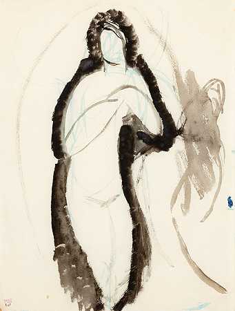裸体女人站着，双手放在胸前 – 阿梅迪奥·莫迪利安-