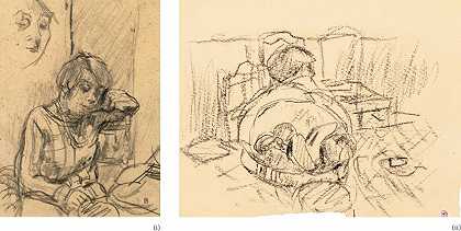 （i）Marthe Bonnard坐着（ii）年轻女士坐着，水果篮 – 皮埃尔·博纳尔-
