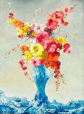 超现实景观中的花束 – 马塞尔·德尔莫特