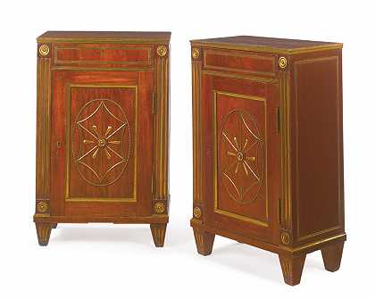 一对俄罗斯新古典主义风格的黄铜安装红木侧柜 – 一对俄罗斯新古典风格的黄铜安装红木侧柜