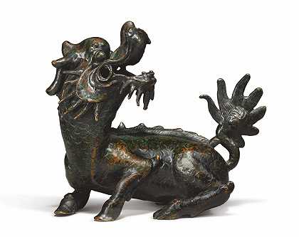 19世纪的清朝，一个神话中的野兽的青铜雕像 – A-CHINESE-Brown-FIGURE-OF-A-MYTHICAL-BEAST-Qinga-19世纪