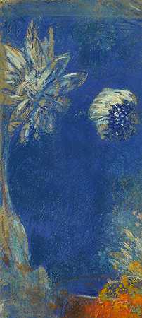 蓝色背景上的花（碎片） – 奥迪隆红